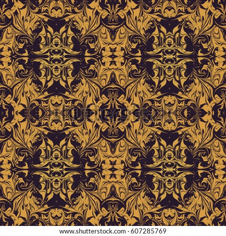 vector colorful gold orange yellow hand drawn ebru paper marbling liquid paint artwork decoration texture background seamless pattern