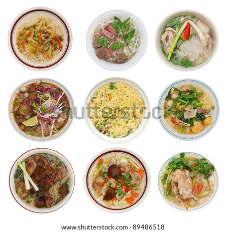 set of decorative noodle soups