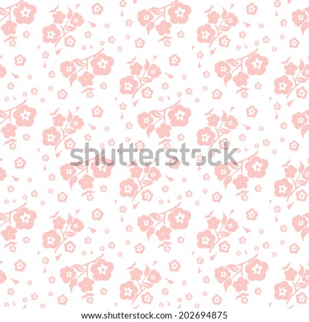 peach on a white background seamless pattern of flowers and leaves of cherry
