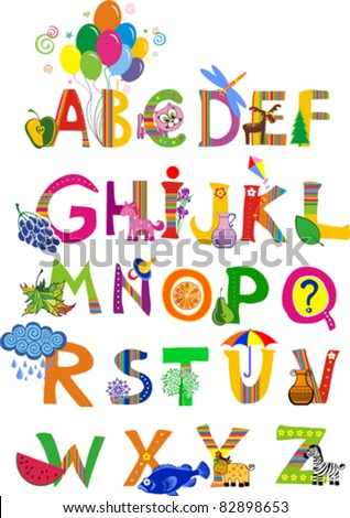 Complete Childrens English Alphabet Spelt Out Stock Vector 82898653 ...