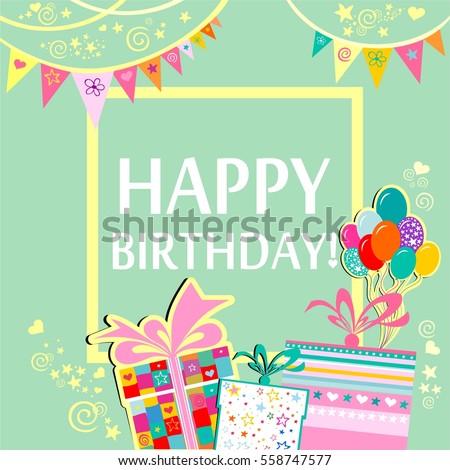 Happy Birthday Greeting Card Celebration Green Stock Vector 558747577 ...