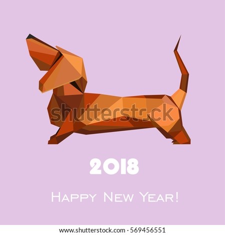 2018 Happy New Year greeting card. Celebration background with dog and place for your text. Vector Illustration