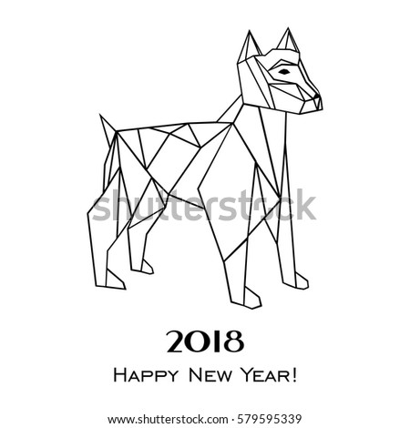 2018 Happy New Year greeting card. Celebration white background with dog and place for your text. Illustration