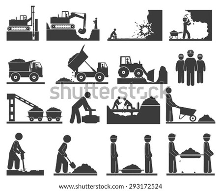 Construction Earthworks Icons Mining Quarrying Coal Stock Vector ...