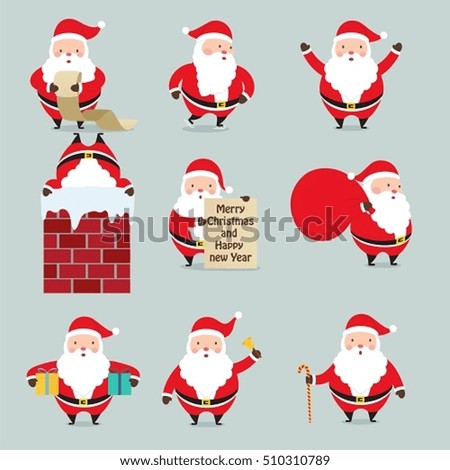 Set of Santa Claus. Cute New Year cartoon characters.