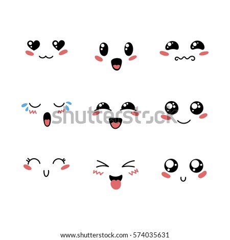 Set Cute Lovely Kawaii Emoticon Doodle Stock Vector 574035631 Cartoon