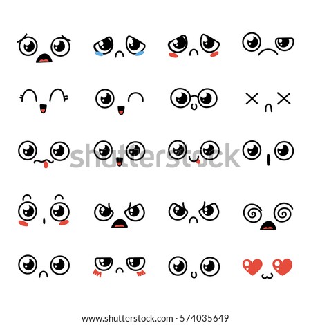 Set Cute Lovely Kawaii Emoticon Doodle Stock Vector 574035631 Cartoon