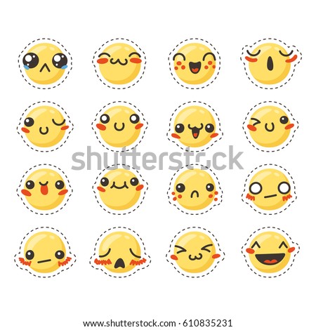 Set Cute Lovely Kawaii Emoticon Doodle Stock Vector 617738534 Cartoon
