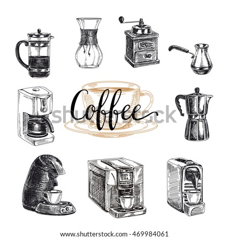 Vector Hand Drawn Coffee Set ProductsVector Illustration Sketch Vector Hand Drawn Coffee Set ProductsVector Illustration Sketch