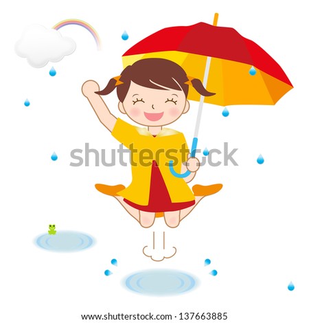 Illustration Girl Wearing Raincoat Carrying Umbrella Stock Vector ...