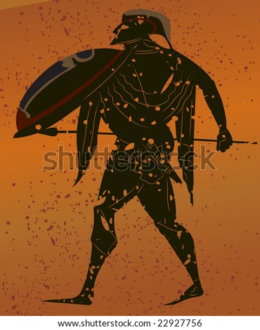 Greece mural painting,  Greek Soldier. Editable vector image