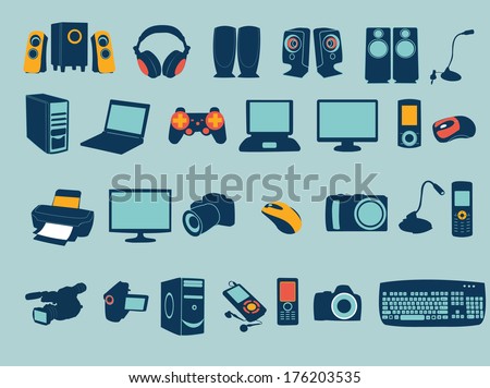 Computer Input Output Devices Icons Set Stock Vector 232712050 ...