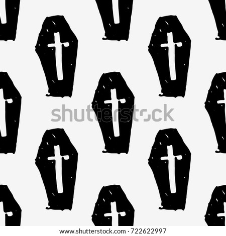 dead man in hearse illustration for halloween seamless pattern