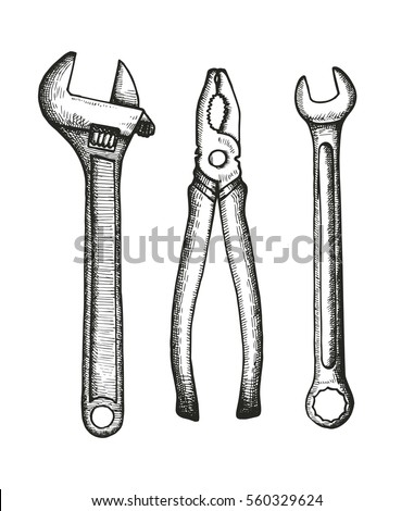 Tool Set Sketch Vector Drawing Illustration Stock Vector 560329624 