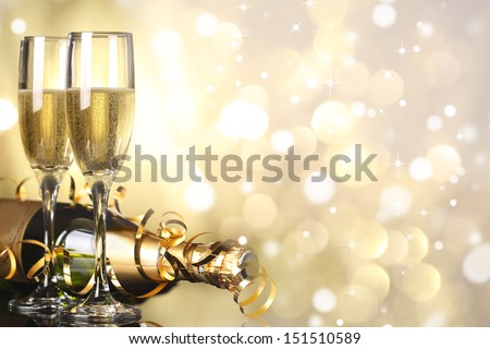Flutes of champagne in holiday setting