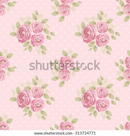 Cute Seamless Shabby Chic Pattern With Roses And Polka Dots Ideal For Kitchen Textile Or Bed Cute Seamless Shabby Chic Pattern With Roses And Polka Dots Ideal For Kitchen Textile Or Bed