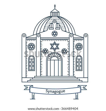 Synagogue Flat Line Vector Illustration Jewish Stock Vector 366489404 ...