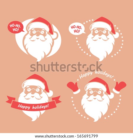 Set of four badges with Santa Clause's face