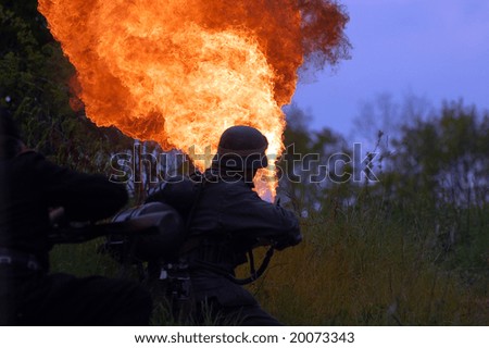 KIEV ,UKRAINE.  Military history club Red Star. Historical military reenacting. German soldier with flame-thrower.