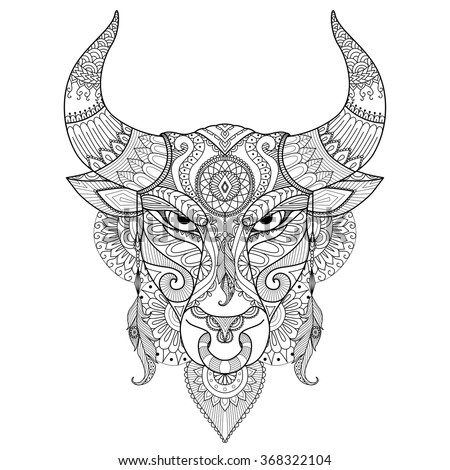 Drawing Angry Bull For Coloring BooktattoologoT Shirt Design And Other