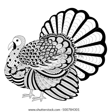 Detailed Zentangle Turkey Coloring Page Adult Stock Vector 493619386