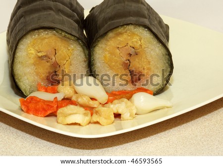 Rice Cake and Fermented Vegetable on the plate