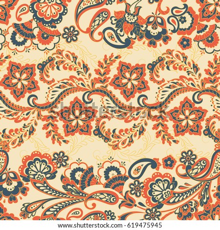 Fantasy Flowers Repeat Paisley Pattern Floral Stock Illustration ...