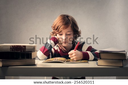 Child studying hard