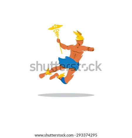 Hermes sign. God of commerce, profit, rationality, skill, trickery, deceit, theft, eloquence, magic, astrology. Vector Illustration. Branding Identity Corporate logo design template