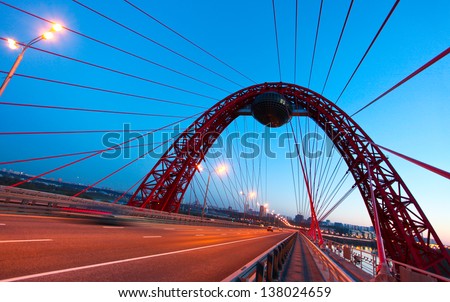 Steel structure of bridge at night