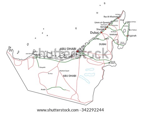 united arab emirates road and highway map vector illustration