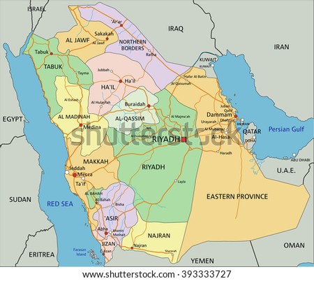 saudi arabia highly detailed editable political map with labeling