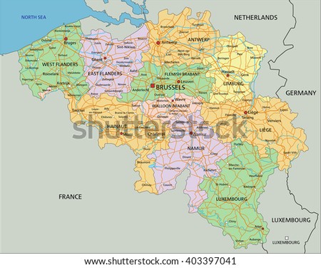 belgium highly detailed editable political map with labeling