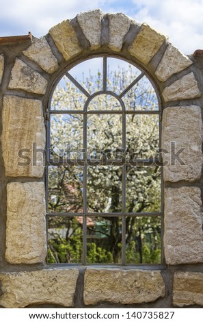 Stone Window Frame View Nature Scene Stock Photo (Royalty ...