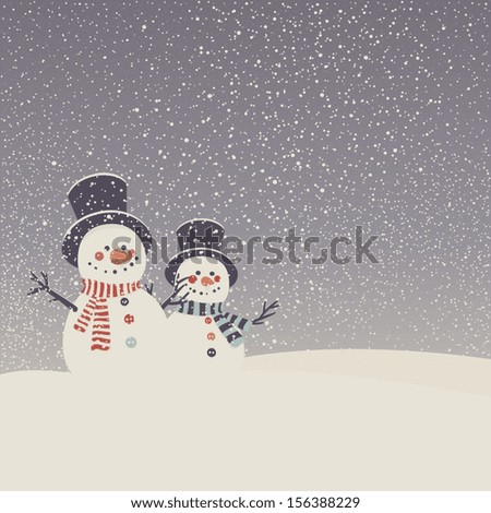 Vector card with snowmen and snowfall