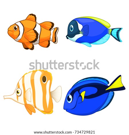 Ocean Fish Cartoon Set 스톡 벡터 734729821 - Shutterstock