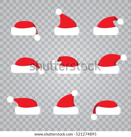 Santa Claus red hat silhouette. Santa red hat isolated on transparent background. Santa hat. Vector illustration.