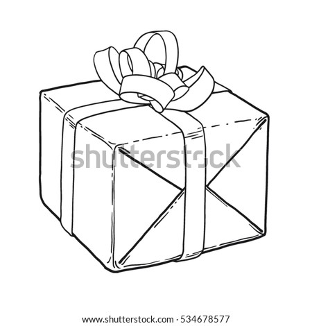 Wrapped Christmas Present Tied Bow Line Stock Vector 534678577 ...