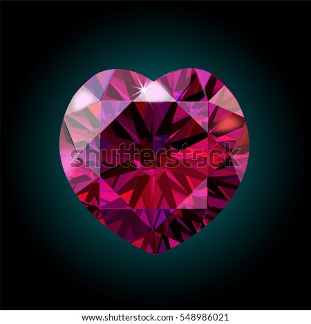 Ruby heart shape for Valentine s Day. red crystal. Vector illustration. Bright shining sparkling rich luxy luxiry gem gemstone precious deep scarlet crimson purple burgundy jewelry love romantic gift