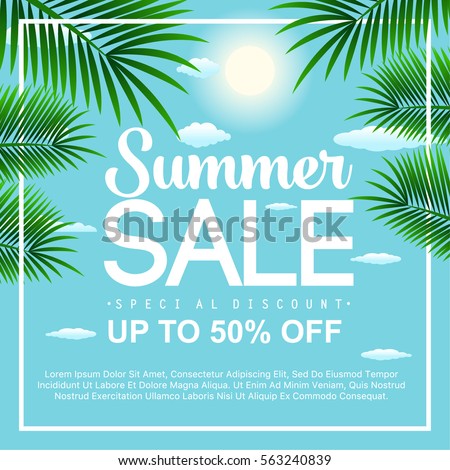 Summer sale background with palm tree. Vector background for banner, poster, flayer, card, postcard, cover, brochure
