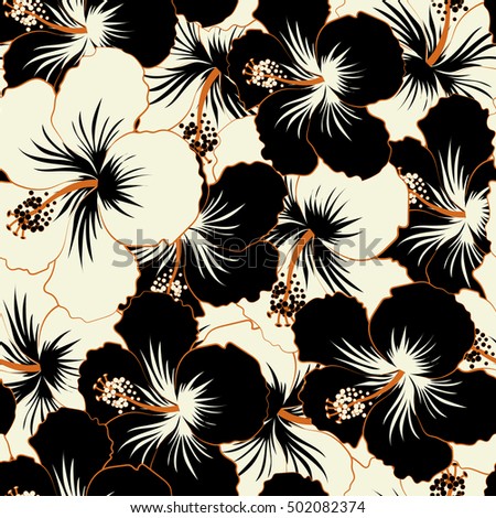 Vector hibiscus floral pattern floral seamless pattern hibiscus flowers design in black and white Vector hibiscus floral pattern floral seamless pattern hibiscus flowers design in black and white