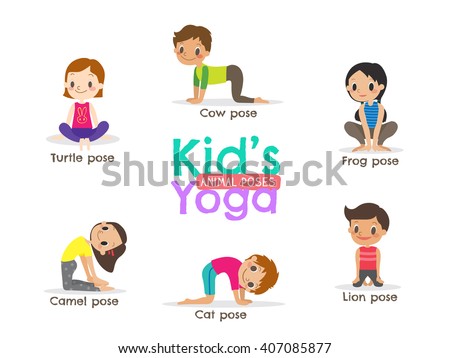 Yoga Kids Poses Vector Cartoon Illustration Stock Vector ...