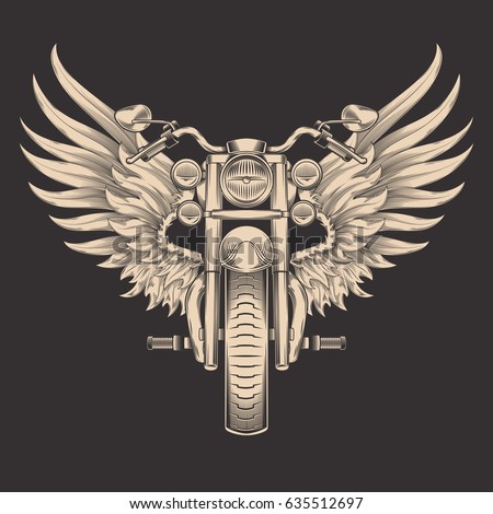 Vector Monochrome Illustration Motorcycle Wings Design ...