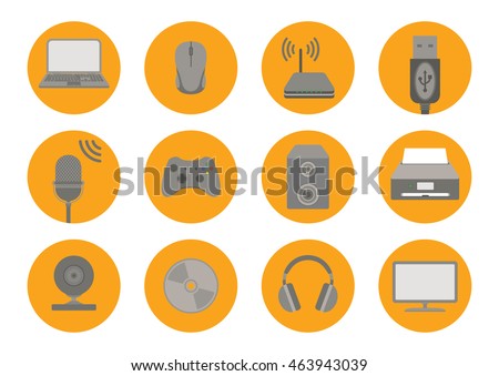 Computer accessories icons. Flat style. Vector illustration.