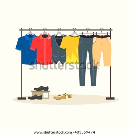 Clothes Racks Menswear On Hangers Flat Stock Vector ...