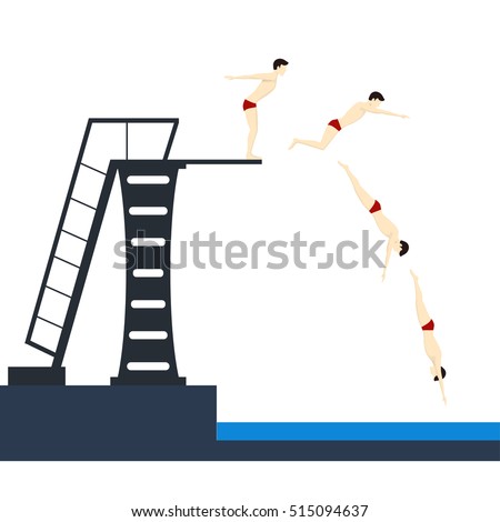 Diving Into Pool Phases Jumping Flat Design Style Vector Illustration Of Young Sport Men Preparing Diving Into Pool Phases Jumping Flat Design Style Vector Illustration Of Young Sport Men Preparing