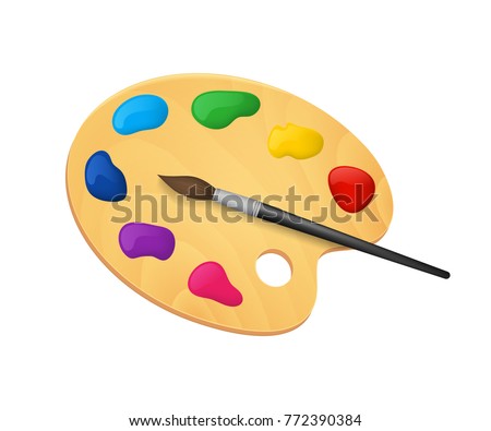 Realistic Detailed 3d Wooden Art Palette Stock Vector 772390384