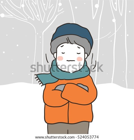 Vector Illustration Boy Standing Snowvery Cold Stock Vector 524053774