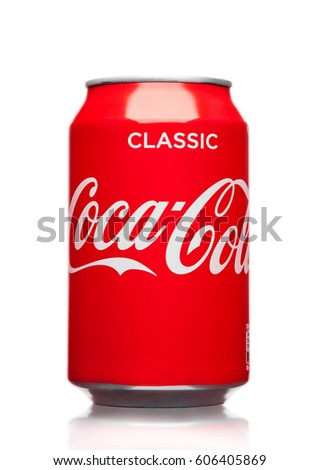 LONDON,UK - MARCH 21, 2017 : A can of Coca Cola drink on white background. The drink is produced and manufactured by The Coca-Cola Company.
