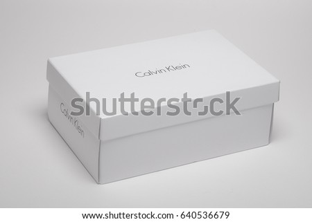 Milan, Italy - May 1, 2017: Calvin Klein logo from a CK shoe box.